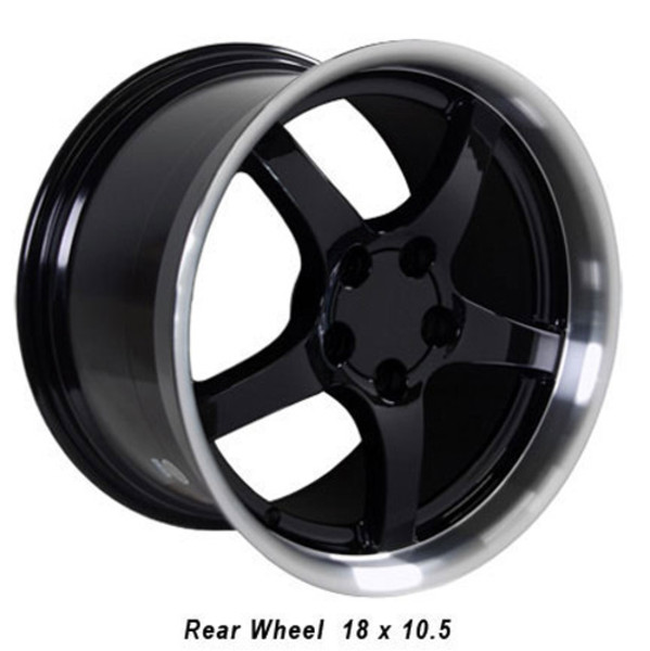 OE Wheels Corvette C5 Y2K Deepdish Replica Wheel - Black w/polished lip 18x10.5" (56mm Offset)